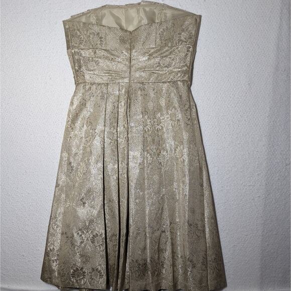 Priscilla Of Boston Dress Women Sz 12 Gold On Gold Semi-Formal Jacquard Pleated - Picture 6 of 15